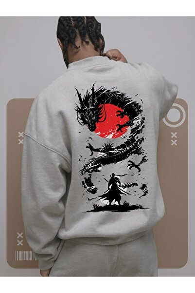 Wish BF سويت شيرت بقلنسوة كبير الحجم من القطن مطبوع عليه مخصص بألوان التنين ا...