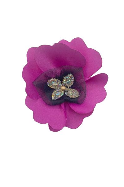 OEM Brosa Tip Mac Mov cu Miez din Tul Negru si Trifoi cu 4 Foi din Pietre Stralucitoare