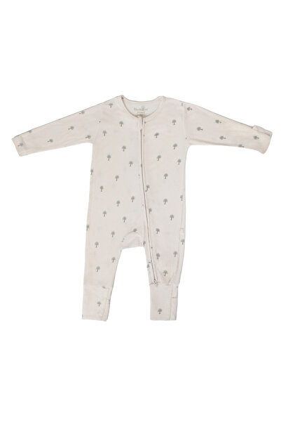 Hushabye بدلة نوم بسحاب من الخيزران المضلع للأطفال الصغار والرضع بلون نخيل التمر