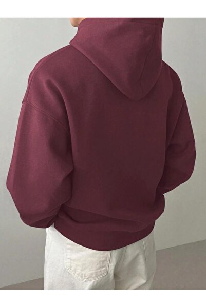 SELENA BUTİK Unisex Hooded Burgundy Sweatshirt with Pockets