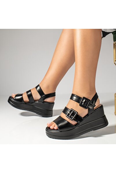 BMoD Sandale negre cu platformă și catarame pentru femei MOD13822