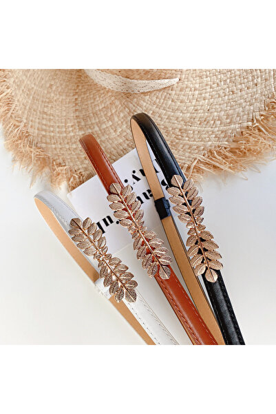 OBRO Thin Women’s Waist Belt – Leather, Adjustable & Stretchable, Double Gold Leaf Buckle, 90 cm