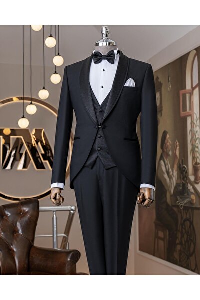 TerziAdemAltun İtalyan stil slim fit şal yaka ceket yelek pantolon damatlık s...