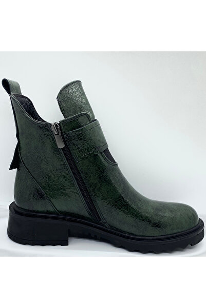 Stepka Shoes Mii Hakiki Deri Rugan Vintage Desenli Kadın Yarım Bot