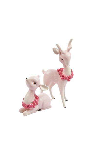 BraziPremium By OLLMA Christmas decoration, Reindeer couple model with glitter, 29 cm, pink