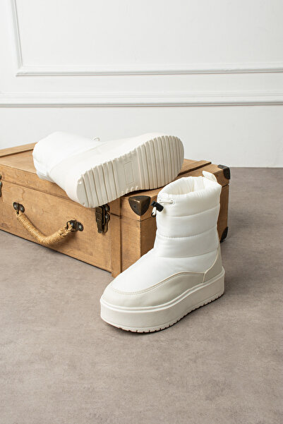 Genel Markalar Kalın Tabanlı Rahat Kışlık Dayanıklı Kumaş Krem Kar Botu