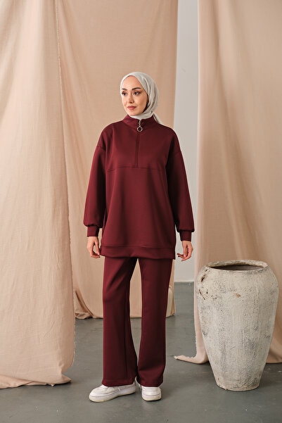 LOCCO Γυναικείο κοστούμι με μισό φερμουάρ μπορντό