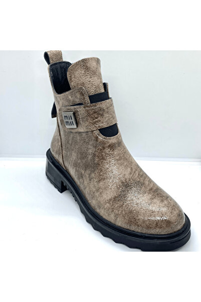 Stepka Shoes Mii Hakiki Deri Rugan Vintage Desenli Kadın Yarım Bot