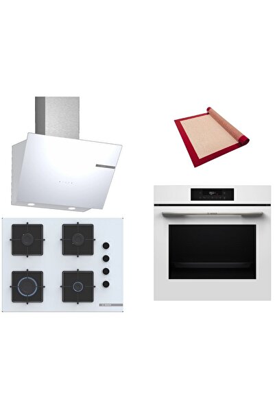 Bosch Beyaz 3 lü Ankastre Set (HJG852YW0T-POP7C2P30O-DWK66PJ20T) 3D Fry - Pişirme Matı ile