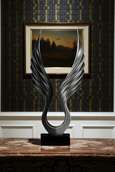 ay hediyelik Soyut Melek Kanat Heykeli - Dekoratif Polyester 20x43 cm