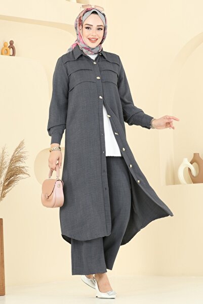 ModaMerve Nervür Detaylı Sofia Takım 3158HBS856-MS Antrasit