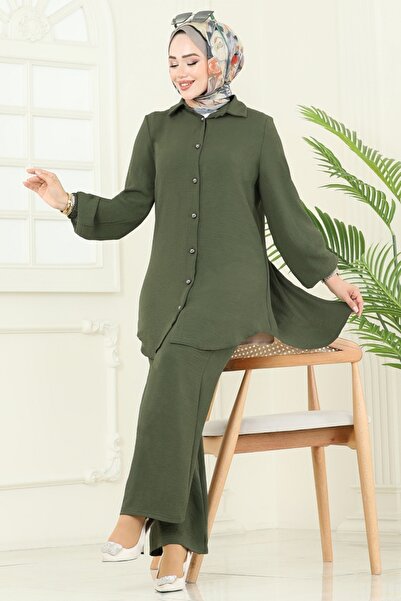 ModaMerve Arkadan Fermuarlı Tesettür Takım 2717SL432-MS Haki