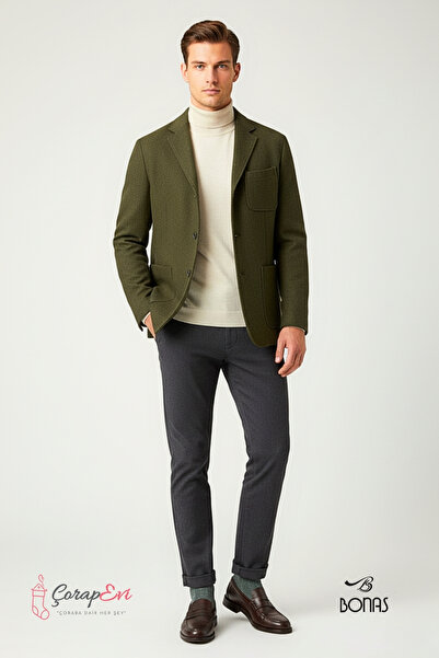 Bonas Men's Winter Thick Wool Premium Socks 3-Piece Socks Set - Striped Pattern 3 Colors Standard Size 41-45