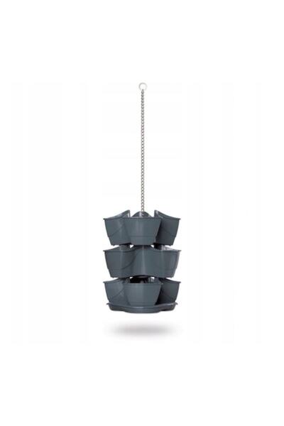 Prosperplast Decorative Flower Pot, Prosperplast, with Chain, Anthracite, 9 L, Set of 3, 29.5x29.5x38/88 cm