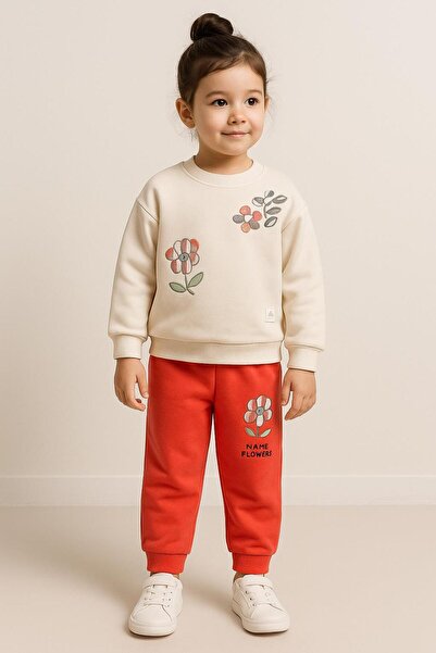 RAPAPA Girl's 2-Piece Floral Patterned Ribbed Top and Bottom Tracksuit Set –10746 P