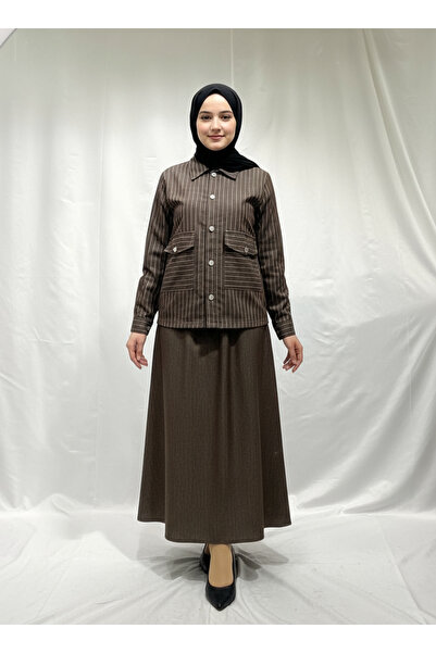 STYLENEST Striped Jacket and Long Skirt Two-Piece Set - Hijab Combination