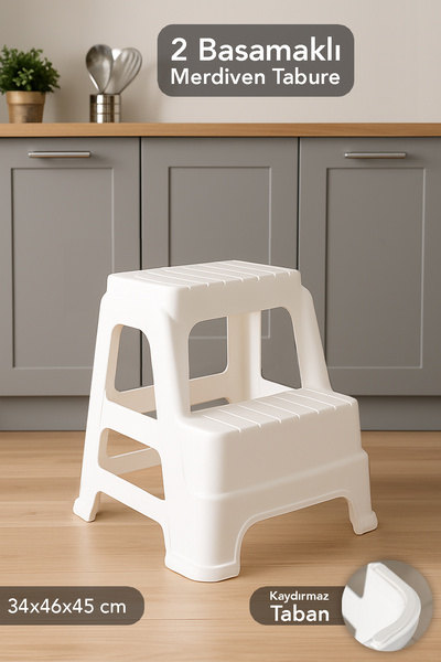 Meleni Home Büyük Boy 2 Basamaklı Merdiven Tabure - Kaydırmaz Tabanlı Çok Ama...