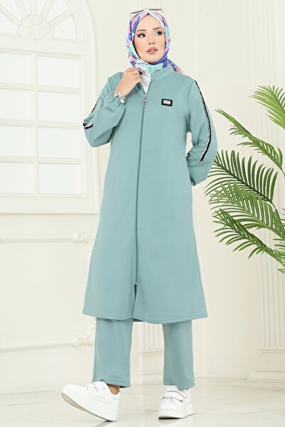 ModaMerve Önden Fermuarlı Üçlü Takım PL9164-MS Mint