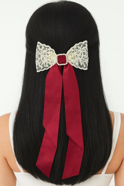 TAKIŞTIR مشبك آلي بتفاصيل حجرية وشريط أحمر اللون