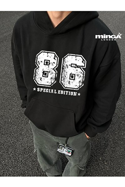 Minga London Hanorac unisex oversize, negru, cu imprimeu vintage, pentru noul...