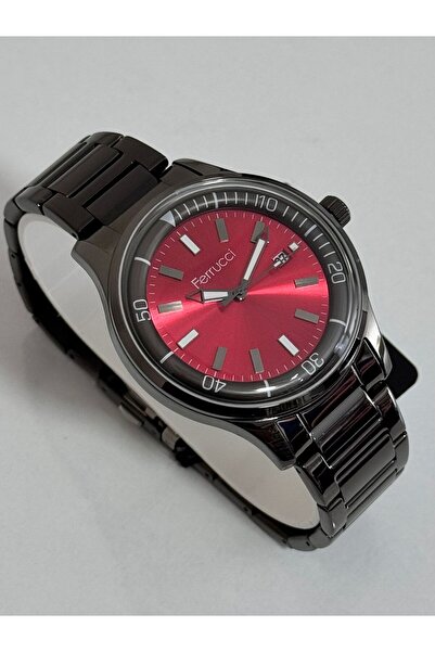 Ferrucci ERKEK KOL SAATİ İÇİ KIRMIZI BOMBELİ CAM METAL KASA 30 METRE SUYA DAYANIKLI