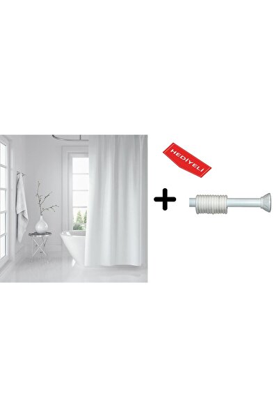 Zethome Banyo Duş Perdesi 0010 Beyaz 120x200 Perde Borusu Askı Aparatı 90x130...