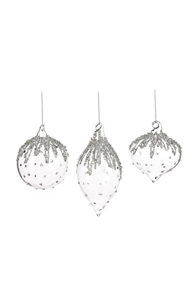 BraziPremium By OLLMA Set of 3 Christmas tree baubles Winter Dream, 8 cm, transparent