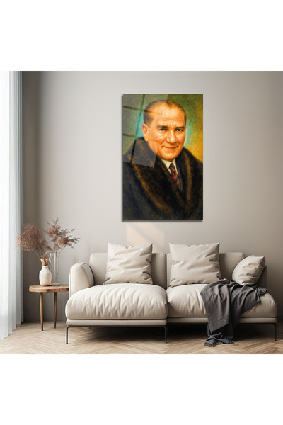 Altat Home Mustafa Kemal Atatürk Gülümseyen Portre Cam Tablo