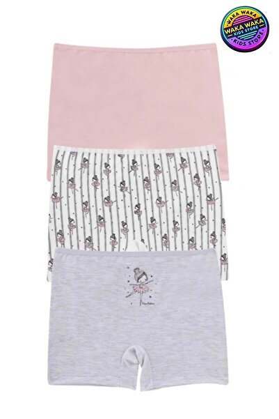 ww waka waka kids store Girl's 3-Piece Cotton Boxer Briefs Set – Ballerina Patterned and Colorful