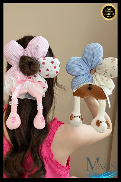 MAZEN Cute Kawaii Plush Bun Hair Clip | Standing Design | Quality Women & Children Rubber Hair Tie