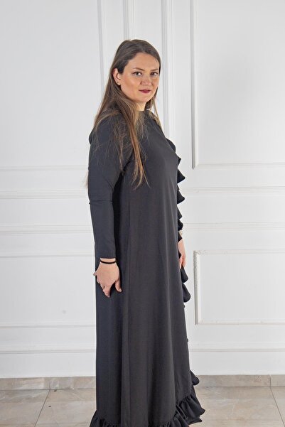 Bedrinxxl Kadın Büyük Beden Fırfır Detaylı Uzun Abiye Günlük Şık Elbise Teset...