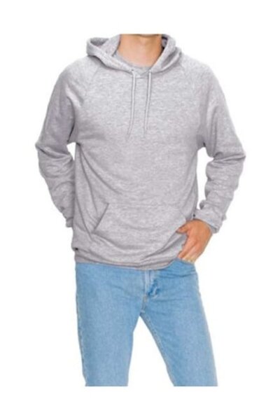 American Apparel Men's hoodie, 100% cotton, medium thickness, lightly padded, gray, size L