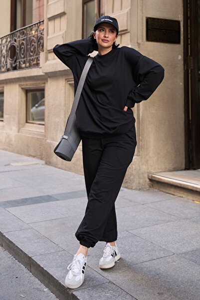 Mezka Regular Fit 2'li Takım Sweatshirt Beli Lastikli Jogger Eşofman Altı