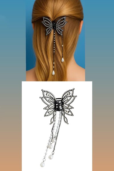 TAKIŞTIR Cataramă suspendată cu detaliu de fluture, piatră de culoare neagră ...