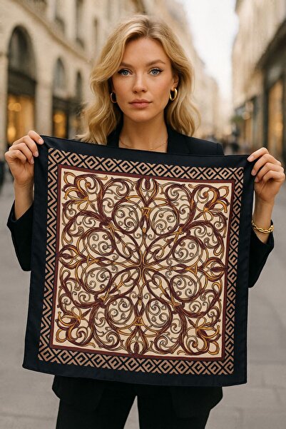 Axesoire 14892 Μαύρο μαντήλι μπαντάνα με συμμετρικά μοτίβα 70x70 εκ.