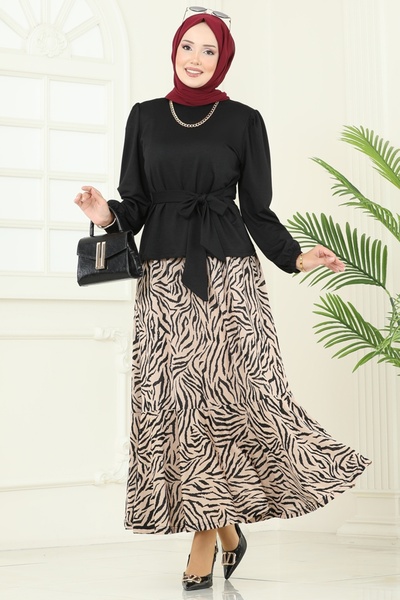 ModaMerve Desenli Helen Etekli Takım 4114PM271-MS Desen1 Zebra&Vizyon