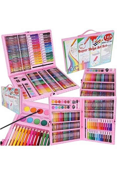 OEM Set de pictură și desen pentru copii, cutie din plastic roz, 168 de piese