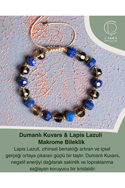 ÇAKRA DOĞAL TAŞ Dumanlı Kuvars & Lapis Lazuli Makrome Bileklik