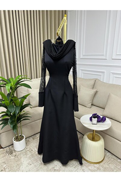 Riva Black lace dress (with side shawl)