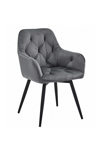 Artool Scaun stil fotoliu bucatarie/living, Artool, York, rotativ, catifea, metal, gri inchis si negru, 56x