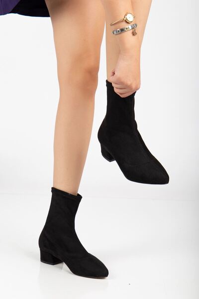 Hayalimdeki Ayakkabı Γυναικείες μπότες με χοντρό τακούνι από μαύρο σουέτ Ferran