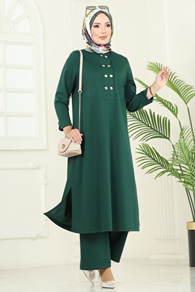 ModaMerve Yandan Yırtmaçlı Mira Takım 454DVL817-MS Zümrüt