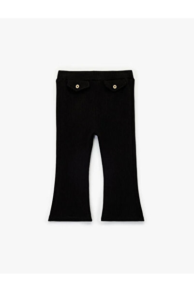Koton Düğme Detaylı Pamuklu İspanyol Paça Siyah Kız Bebek Tayt 6Wmg40023Ak