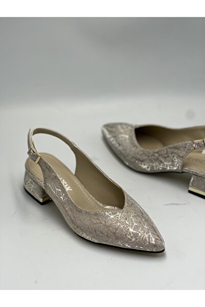 GÜLERSHOES Гарантовані туфлі з гострим носком, відкритою задньою частиною, застібкою ззаду, золотим атласним візерунком, розміри 36-37-38-39-40.