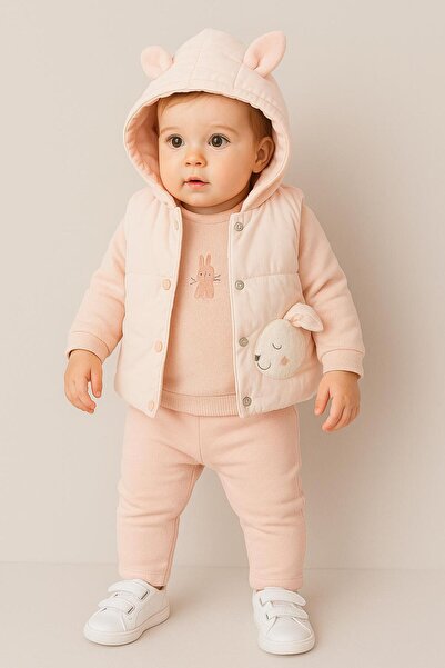 RAPAPA Baby 3-Piece Hooded Set with Raised Ears – Sweatshirt, Pants and Vest Set 10703