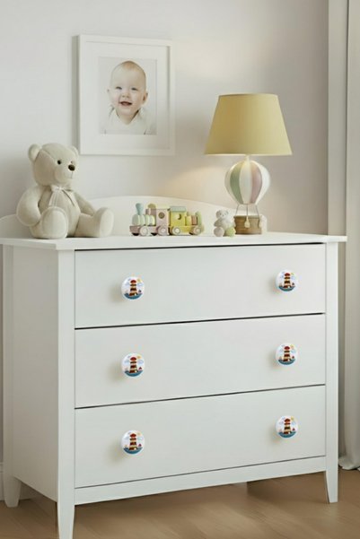 MegaVitrin 5 Pieces Porcelain Tower Children's Room Furniture Handle Set - Single Button - Cabinet and Drawer Handles