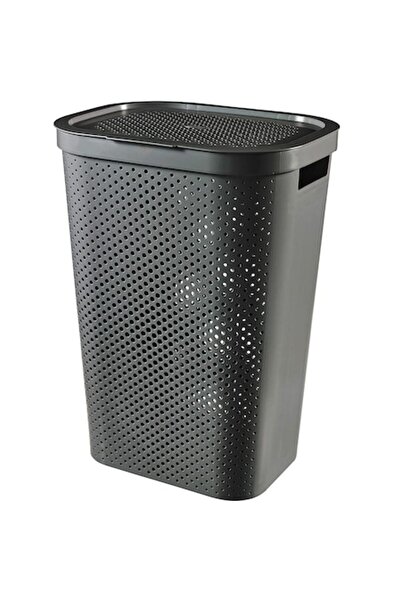 CURVER Laundry Basket with Lid, Plastic, Anthracite, 60L, Infinity Recycled