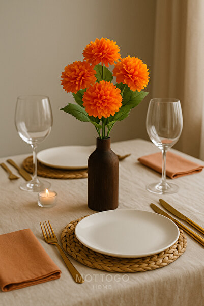 Mottogo Ahşap Silindir Vazolu Yapay Kasımpatı 5 Dal Çiçek