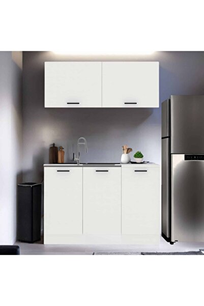 Tdesigno Tuna Hazır Mutfak Dolabı-Çok Amaçlı Dolap 120 cm Beyaz Ve Beyaz Tezg...