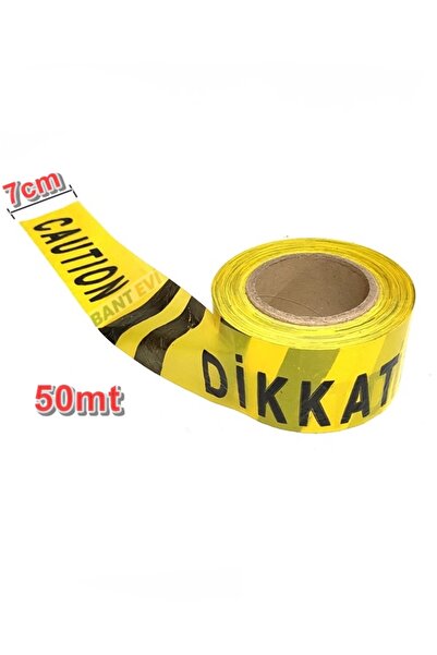 BANT EVİ Dikkat Caution İkaz Bandı 50mt Emniyet Şeridi Siyah İkaz Şeridi Caution (Yapışkansız)